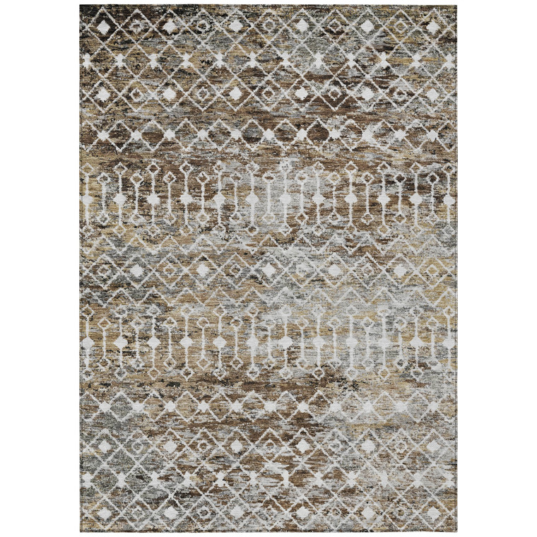 9' X 12' Brown And Beige Argyle Washable Indoor Outdoor Area Rug