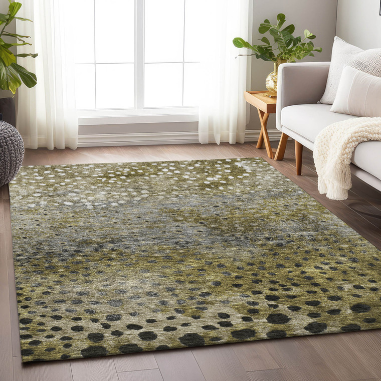 9' X 12' Brown Gray And Ivory Abstract Washable Indoor Outdoor Area Rug