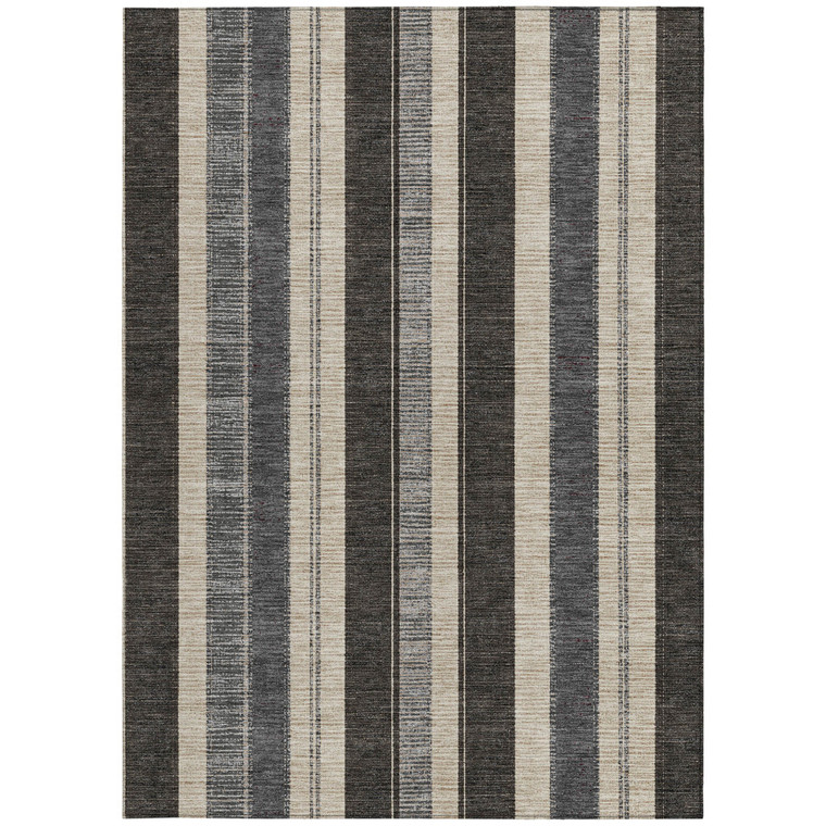 10' X 14' Black And Ivory Striped Washable Indoor Outdoor Area Rug - Black, Ivory