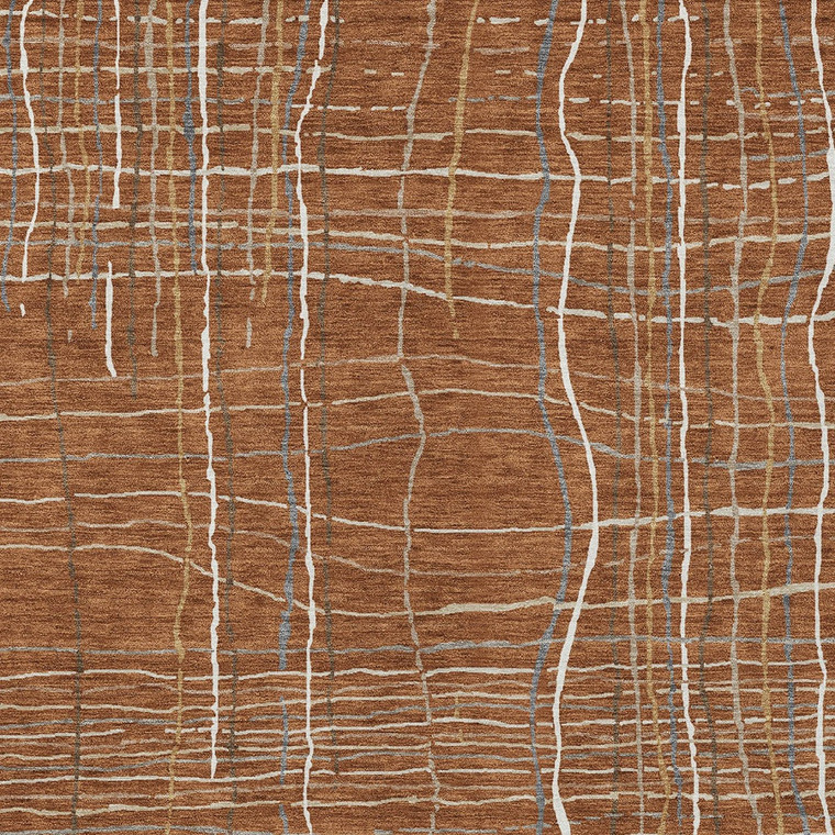 9' X 12' Brown Copper And Gray Striped Washable Indoor Outdoor Area Rug
