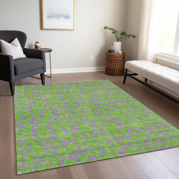 8' X 10' Lime Green And Purple Geometric Washable Indoor Outdoor Area Rug