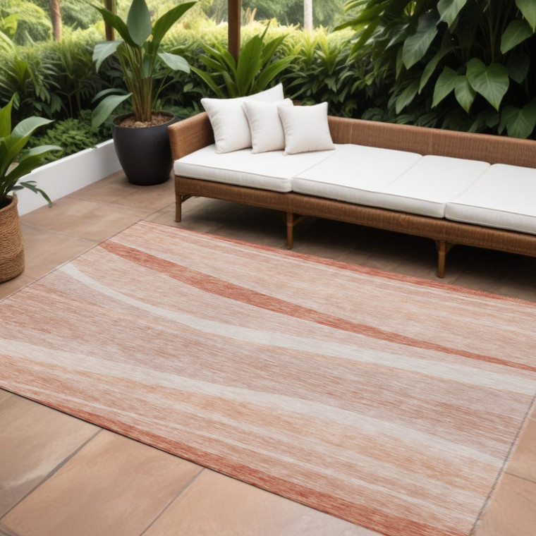 9' X 12' Salmon And Pink Abstract Washable Indoor Outdoor Area Rug