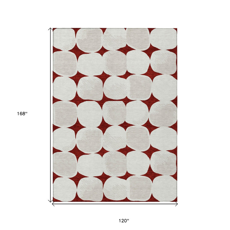 10' X 14' Burgundy Beige And Ivory Abstract Washable Indoor Outdoor Area Rug