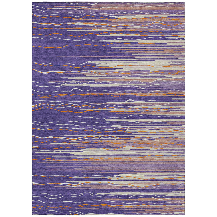 9' X 12' Purple Copper And Ivory Striped Washable Indoor Outdoor Area Rug