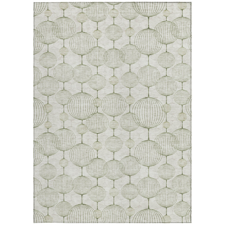 9' X 12' Green And Beige Geometric Washable Indoor Outdoor Area Rug
