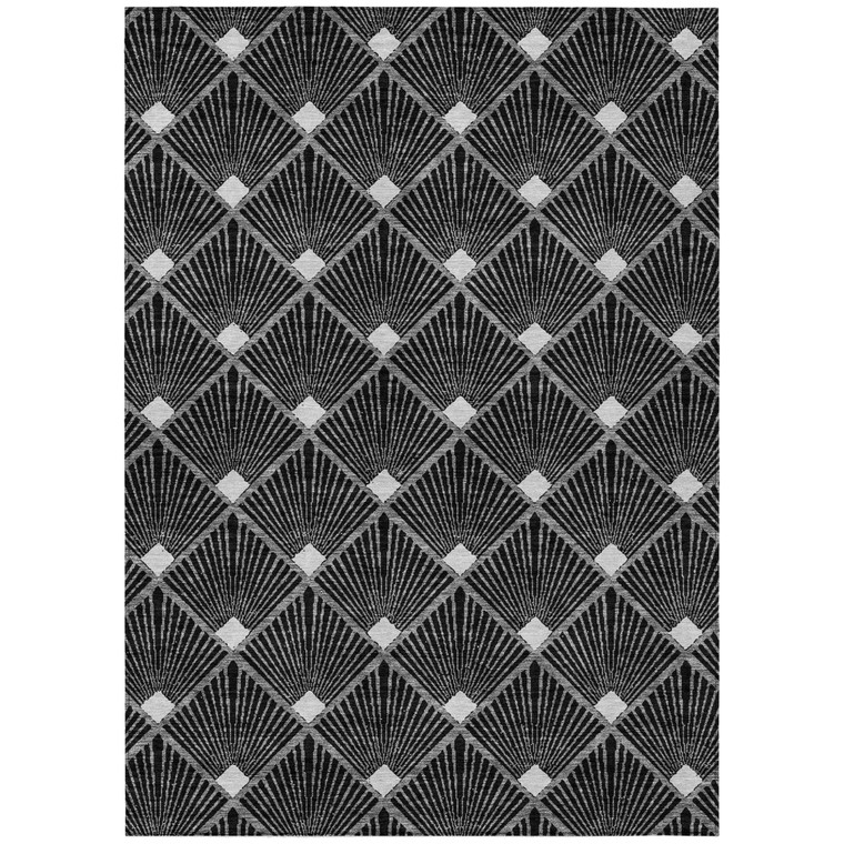 10' X 14' Black Gray And Ivory Geometric Washable Indoor Outdoor Area Rug