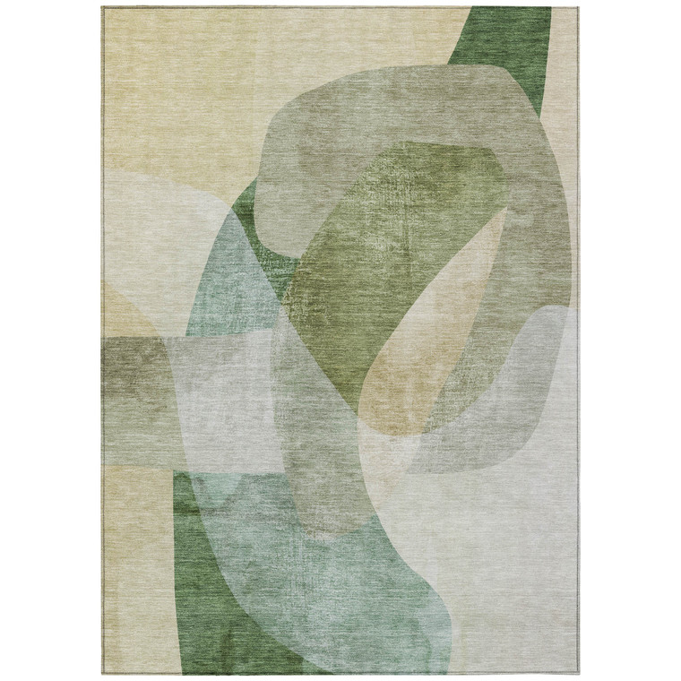 8' X 10' Artichoke Green And Taupe Abstract Washable Indoor Outdoor Area Rug - Artichoke Green, Taupe