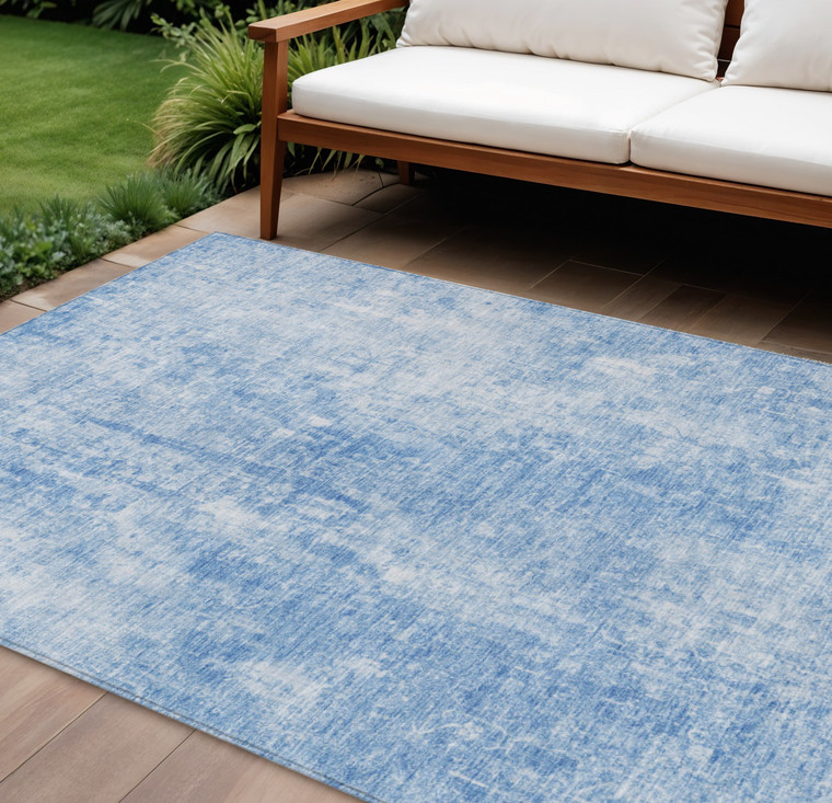 8' X 10' Denim Blue And Ivory Abstract Washable Indoor Outdoor Area Rug - 608219391645