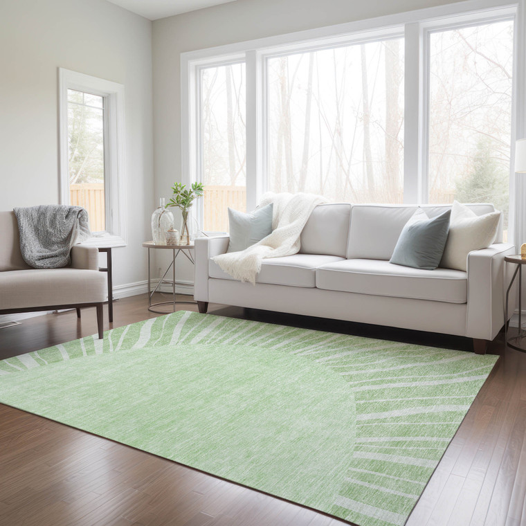 10' X 14' Green And Mint Green Abstract Washable Indoor Outdoor Area Rug