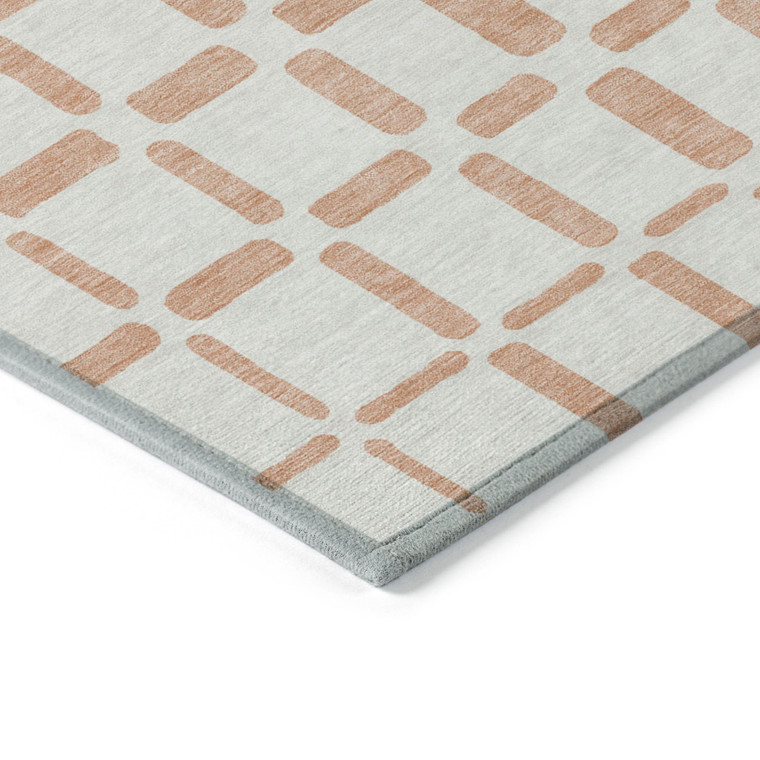 9' X 12' Peach And Beige Geometric Washable Indoor Outdoor Area Rug
