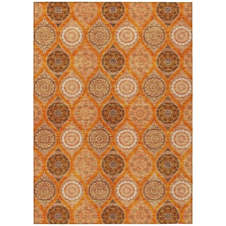 9' X 12' Orange Ivory And Gray Floral Medallion Washable Indoor Outdoor Area Rug