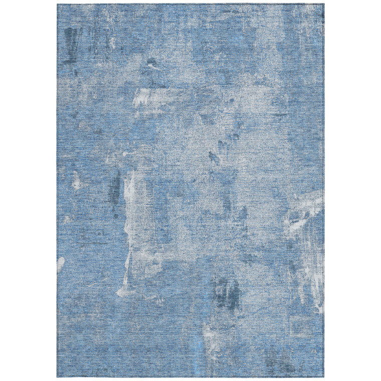 8' X 10' Denim Blue And Ivory Abstract Washable Indoor Outdoor Area Rug - 608219394080