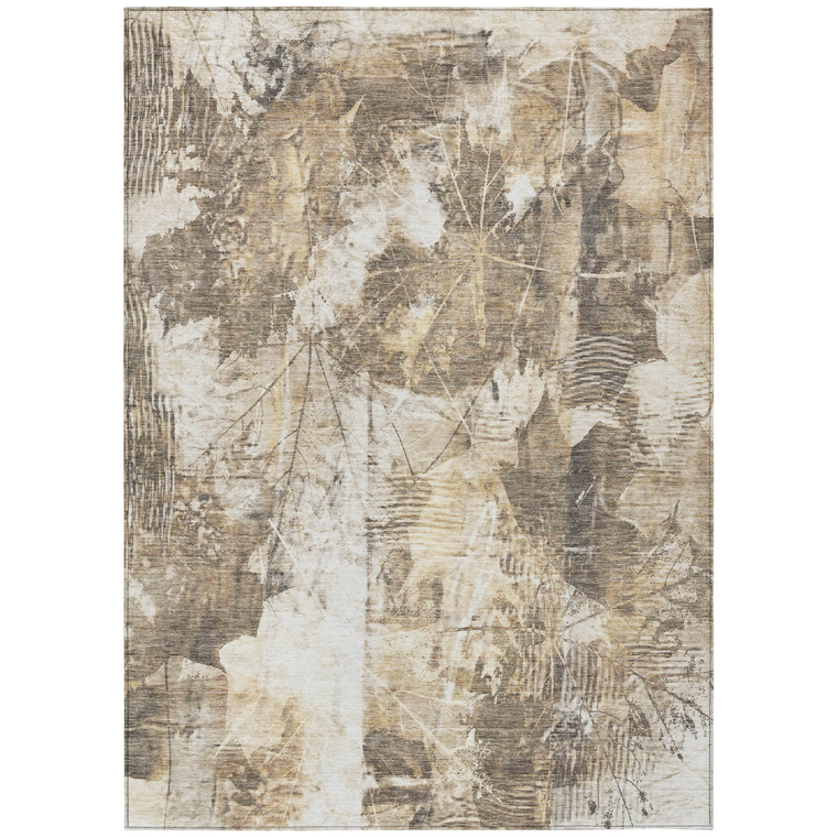 8' X 10' Taupe and Ivory Floral Washable Non Skid Indoor Outdoor Area Rug