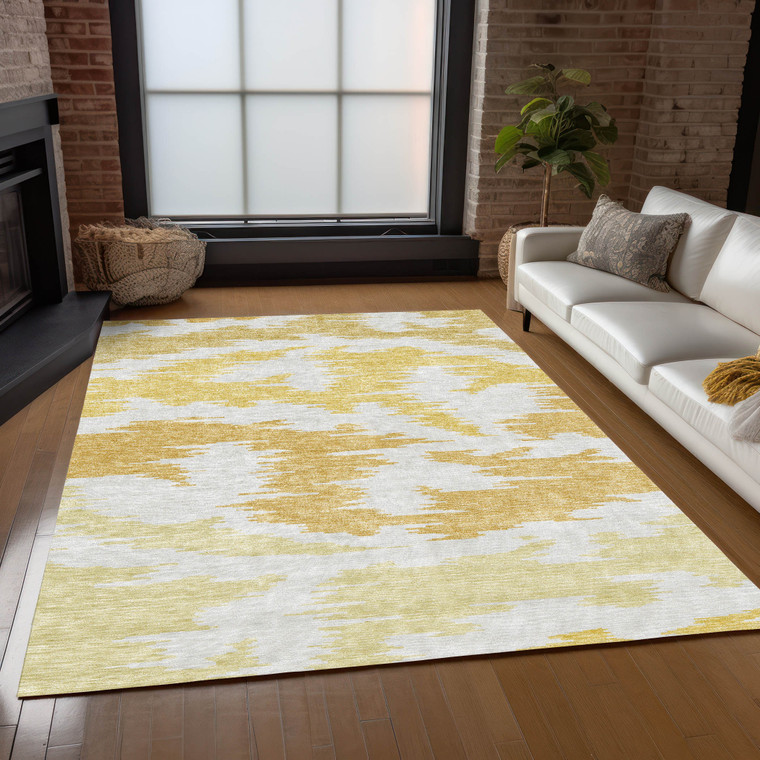 9' X 12' Gold Beige And Wheat Abstract Washable Indoor Outdoor Area Rug Transitional Style - Gold, Beige, Wheat Color