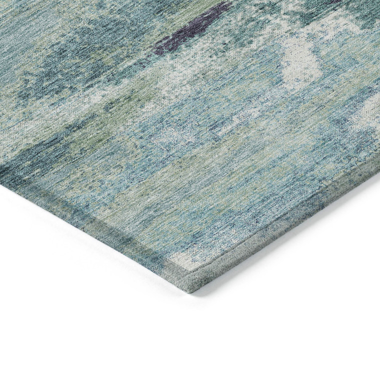 10' X 14' Sage Teal Blue And Navy Blue Abstract Washable Indoor Outdoor Area Rug