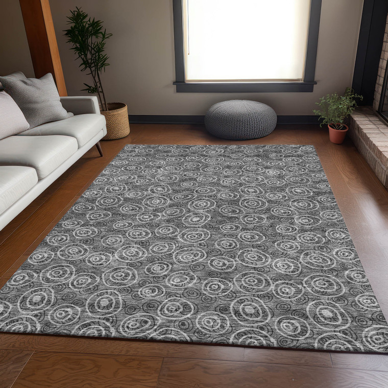 9' X 12' Gray Charcoal And Silver Geometric Washable Indoor Outdoor Area Rug - 608219227395
