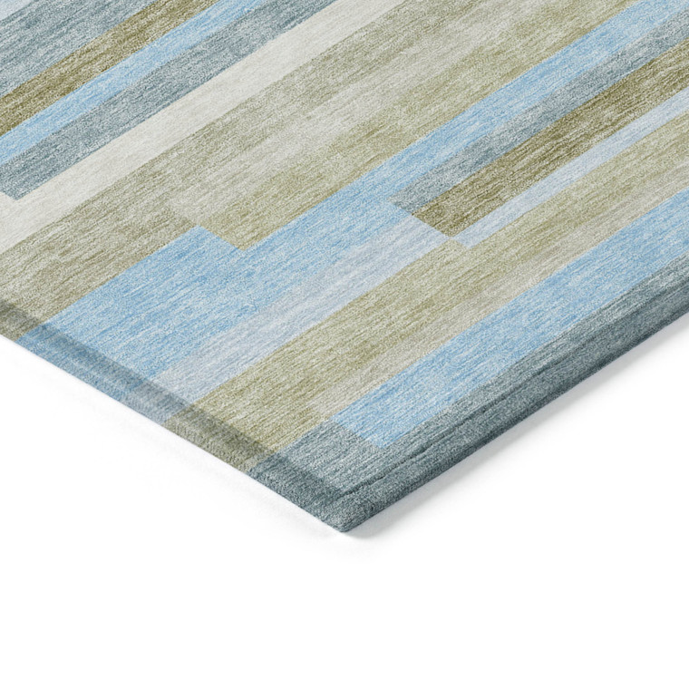 8' X 10' Sky Blue And Denim Blue Striped Washable Indoor Outdoor Area Rug