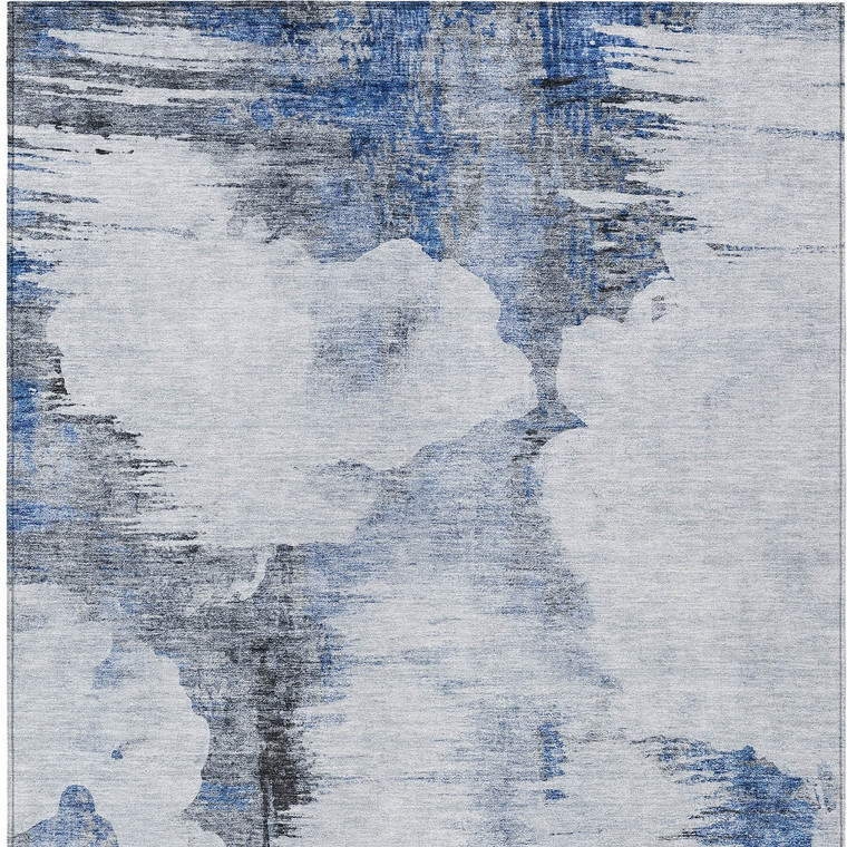 9' X 12' Navy Blue And Ivory Abstract Washable Indoor Outdoor Area Rug