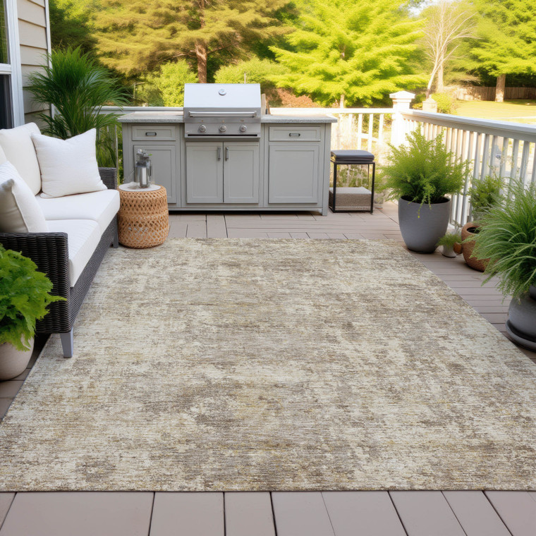 10' X 14' Taupe And Beige Abstract Washable Indoor Outdoor Area Rug - Taupe, Beige