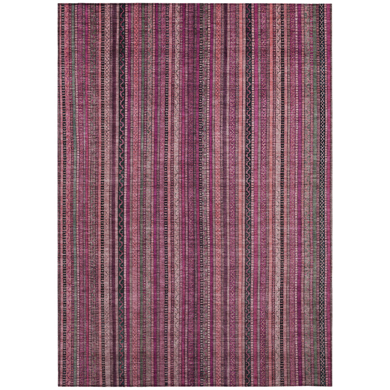 9' X 12' Pink Mauve And Blush Striped Washable Indoor Outdoor Area Rug