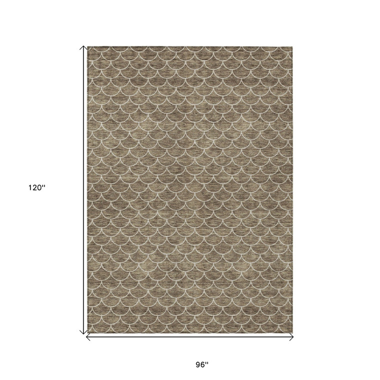 8' X 10' Brown And Beige Geometric Washable Indoor Outdoor Area Rug Transitional Style - Brown, Beige Color