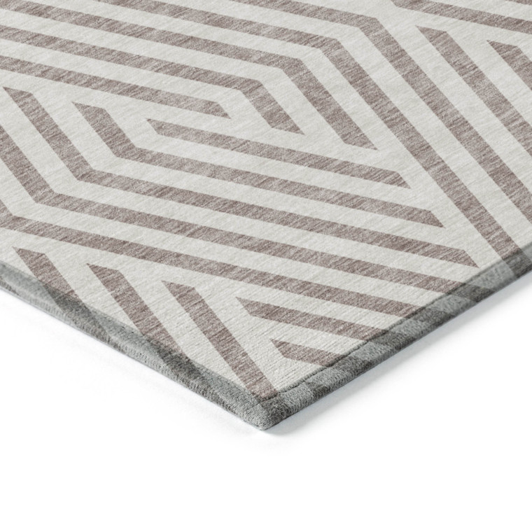 8' X 10' Taupe and Ivory Geometric Washable Non Skid Indoor Outdoor Area Rug