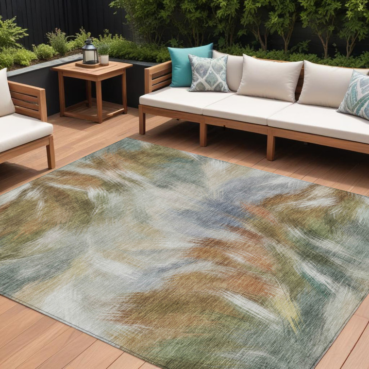 10' X 14' Beige And Copper Abstract Washable Indoor Outdoor Area Rug - Beige, Copper