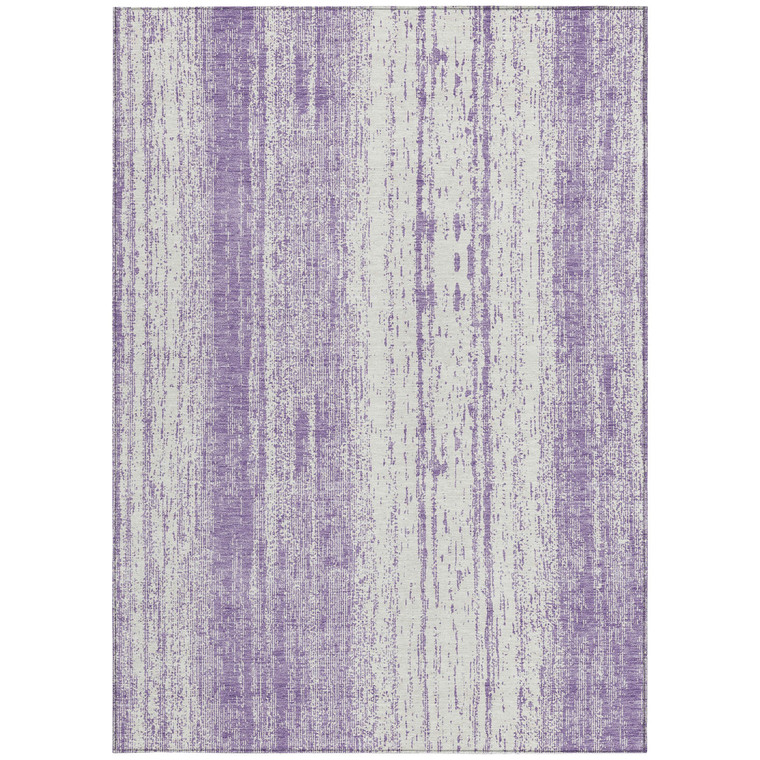 10' X 14' Purple And Ivory Striped Washable Indoor Outdoor Area Rug
