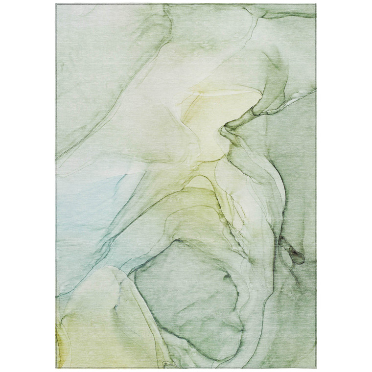 8' X 10' Green Abstract Washable Non Skid Indoor Outdoor Area Rug - Green