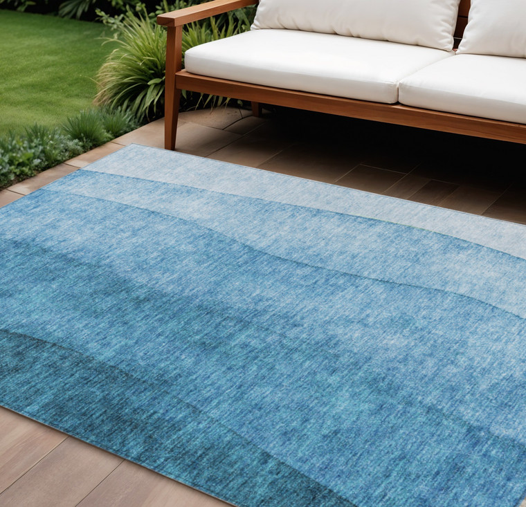 8' X 10' Teal Blue Aqua And Turquoise Ombre Washable Indoor Outdoor Area Rug