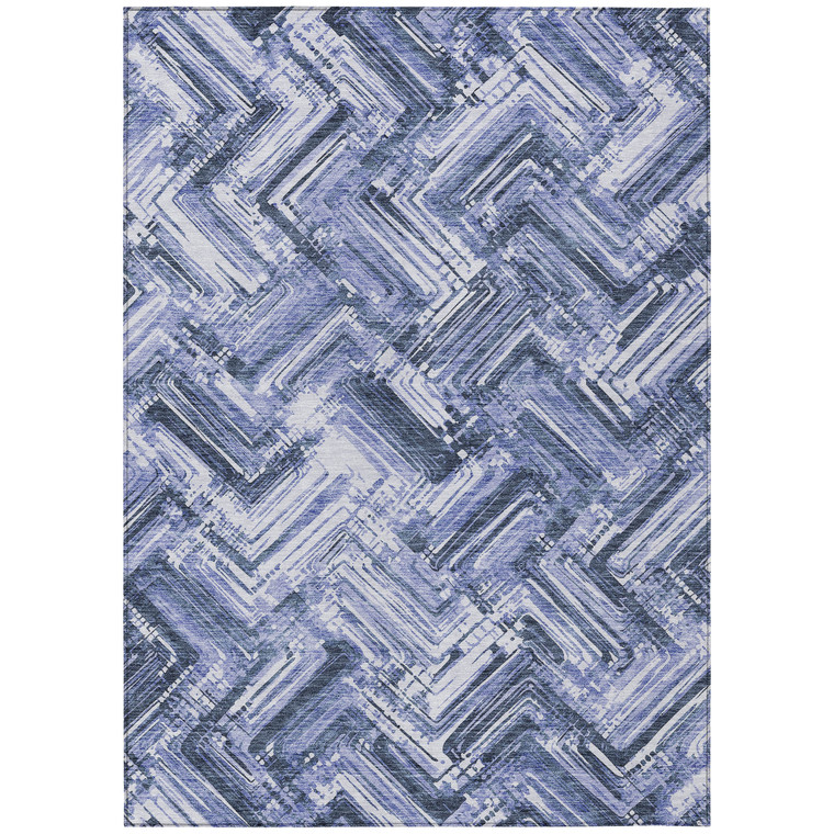 10' X 14' Navy Blue And Sky Blue Geometric Washable Indoor Outdoor Area Rug
