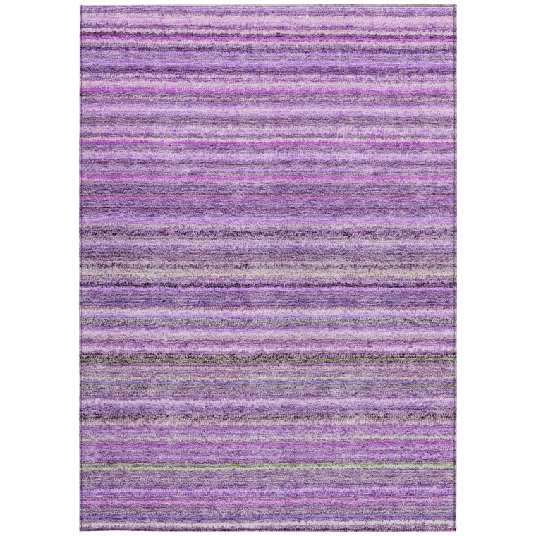 8' X 10' Purple Eggplant And Lilac Striped Washable Indoor Outdoor Area Rug