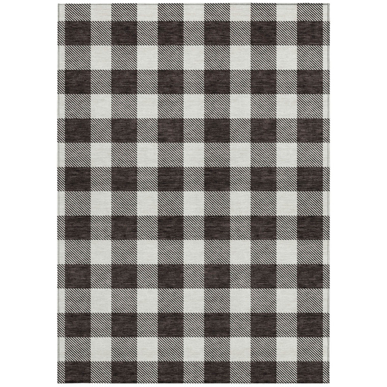 8' X 10' Black And Gray Plaid Washable Indoor Outdoor Area Rug