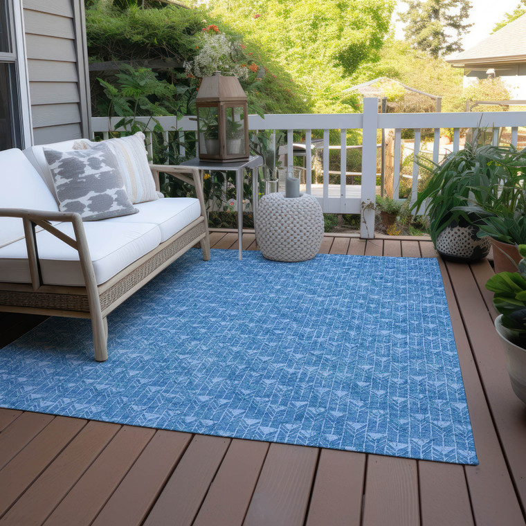 8' X 10' Blue Geometric Washable Indoor Outdoor Area Rug
