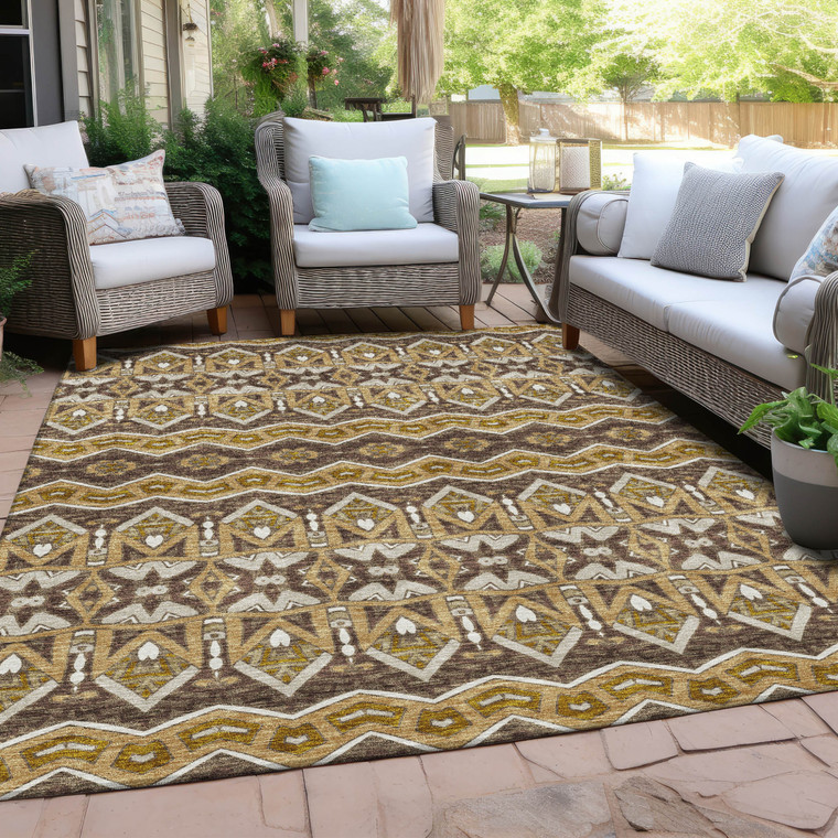8' X 10' Gold Brown And Beige Moroccan Washable Indoor Outdoor Area Rug