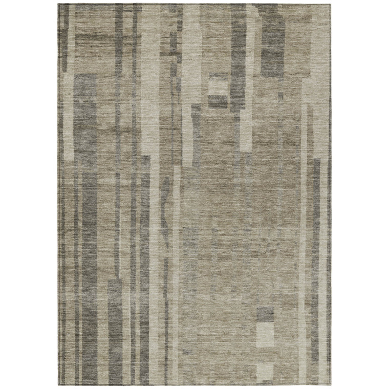 10' X 14' Taupe And Dark Gray Striped Washable Indoor Outdoor Area Rug