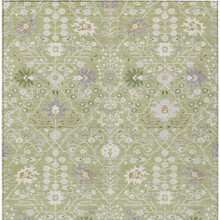 10' X 14' Artichoke Green Gray And Ivory Oriental Washable Indoor Outdoor Area Rug