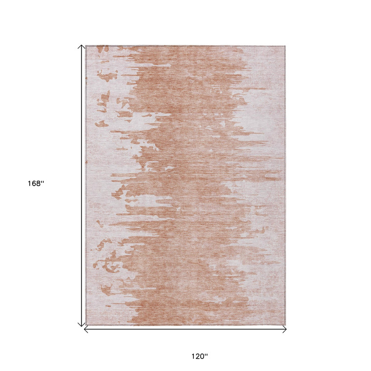 10' X 14' Terra Cotta Salmon And Copper Abstract Washable Indoor Outdoor Area Rug