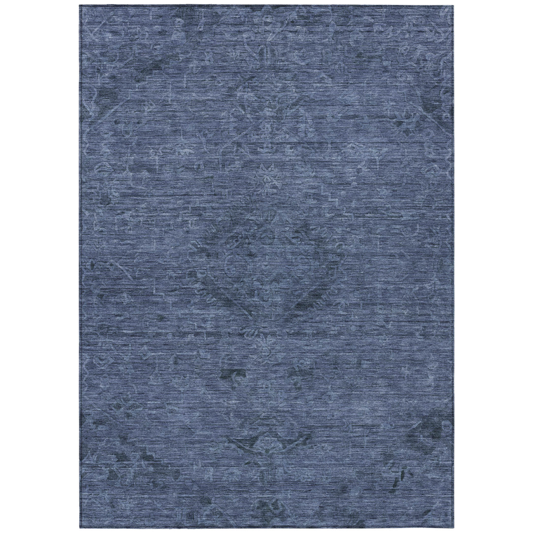 8' X 10' Navy Blue And Charcoal Floral Washable Indoor Outdoor Area Rug