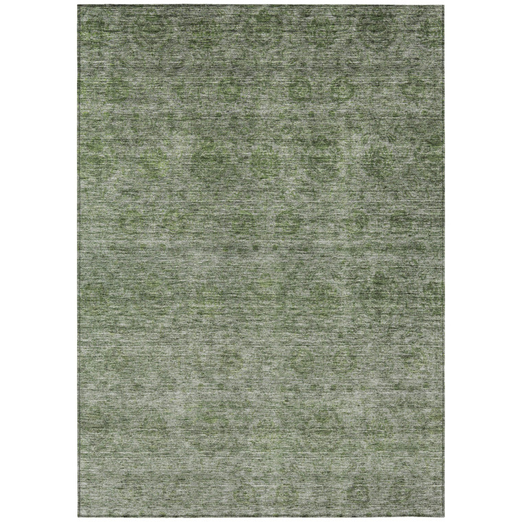 10' X 14' Olive Green And Beige Floral Washable Indoor Outdoor Area Rug - 880016565126