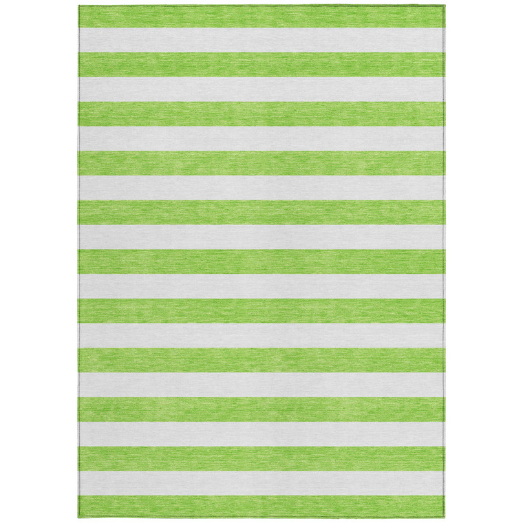 9' X 12' Green and White Striped Washable Non Skid Indoor Outdoor Area Rug