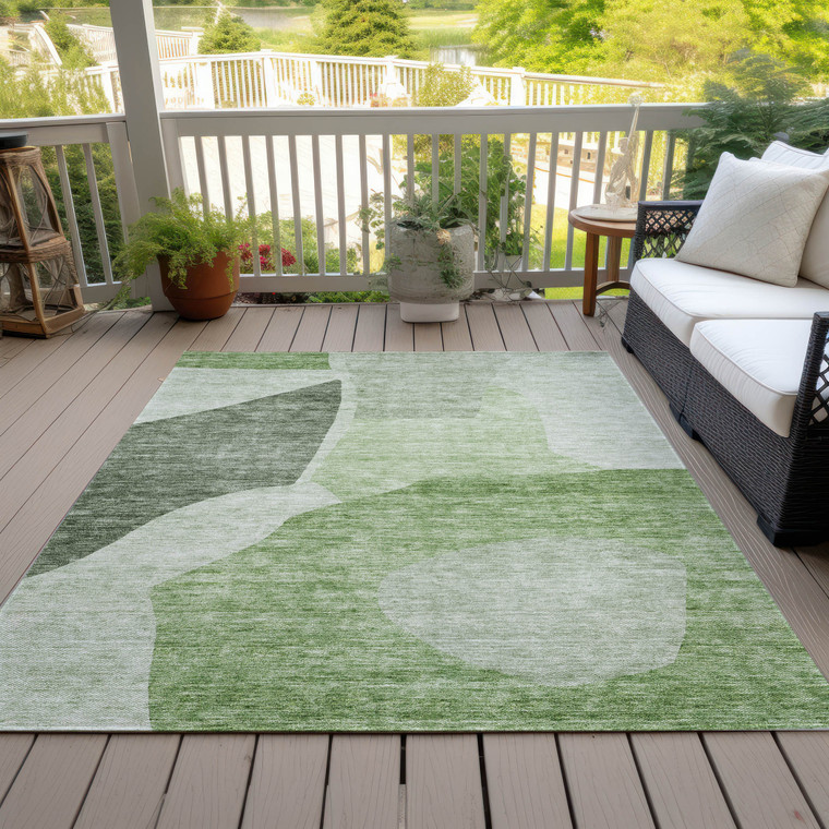 10' X 14' Olive Green And Fern Green Abstract Washable Indoor Outdoor Area Rug