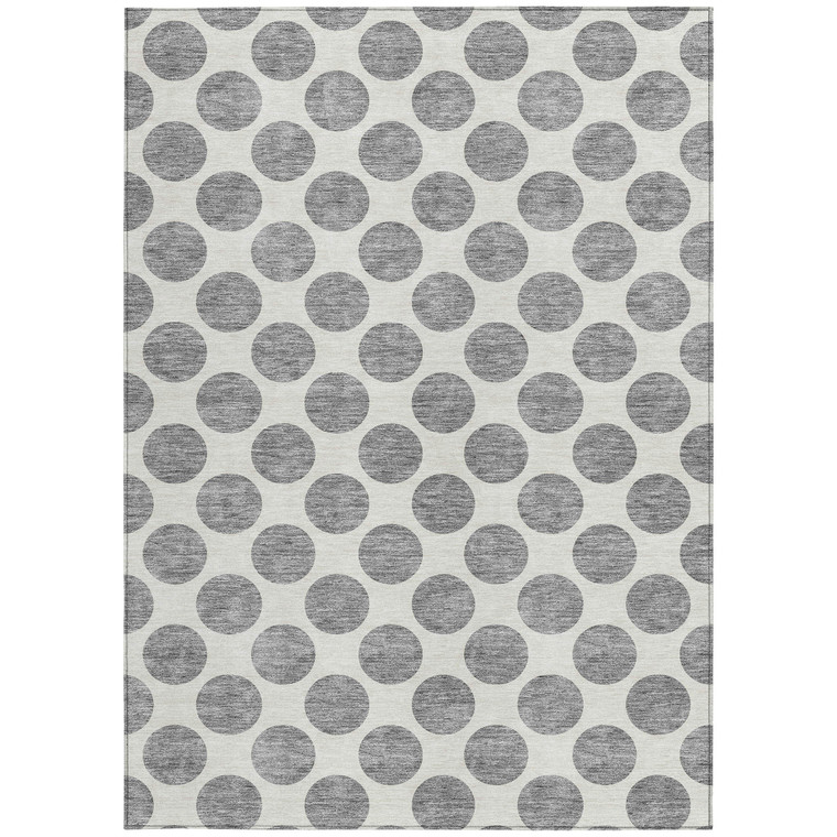 9' X 12' Gray And Ivory Polka Dot Washable Indoor Outdoor Area Rug
