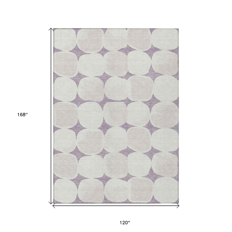 10' X 14' Lavender Beige And Ivory Abstract Washable Indoor Outdoor Area Rug