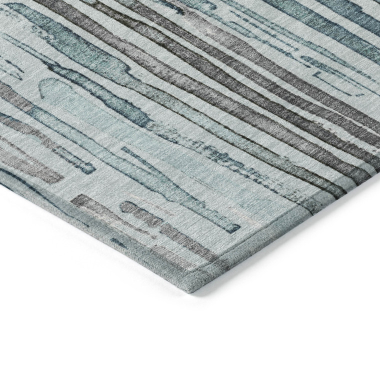 10' X 14' Teal Blue And Gray Striped Washable Indoor Outdoor Area Rug - Teal Blue, Gray