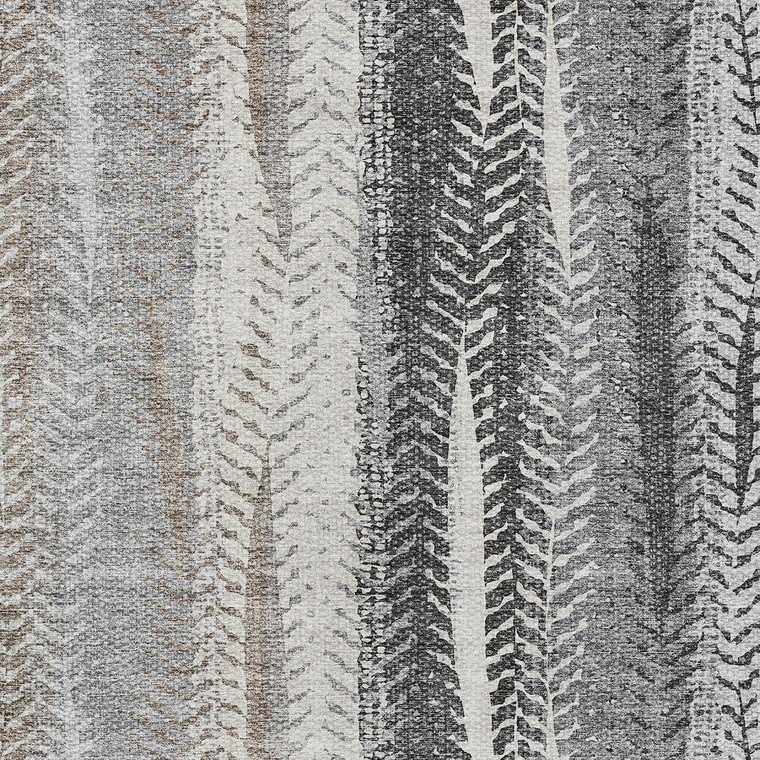 10' X 14' Khaki Ivory And Gray Botanical Leaves Washable Indoor Outdoor Area Rug