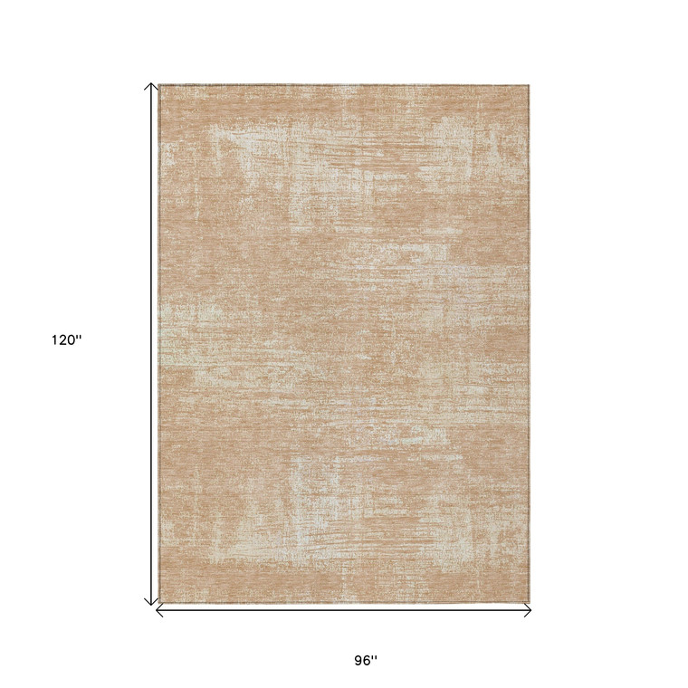 8' X 10' Coral And Salmon Abstract Washable Indoor Outdoor Area Rug