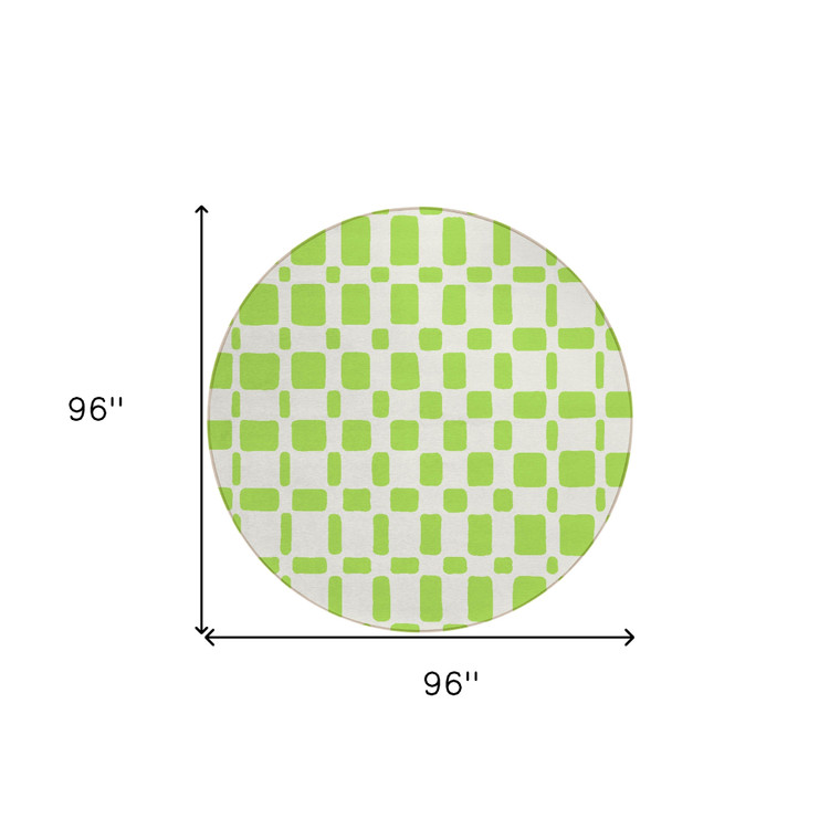 8' Lime Green And Ivory Round Geometric Washable Indoor Outdoor Area Rug - Lime Green, Ivory