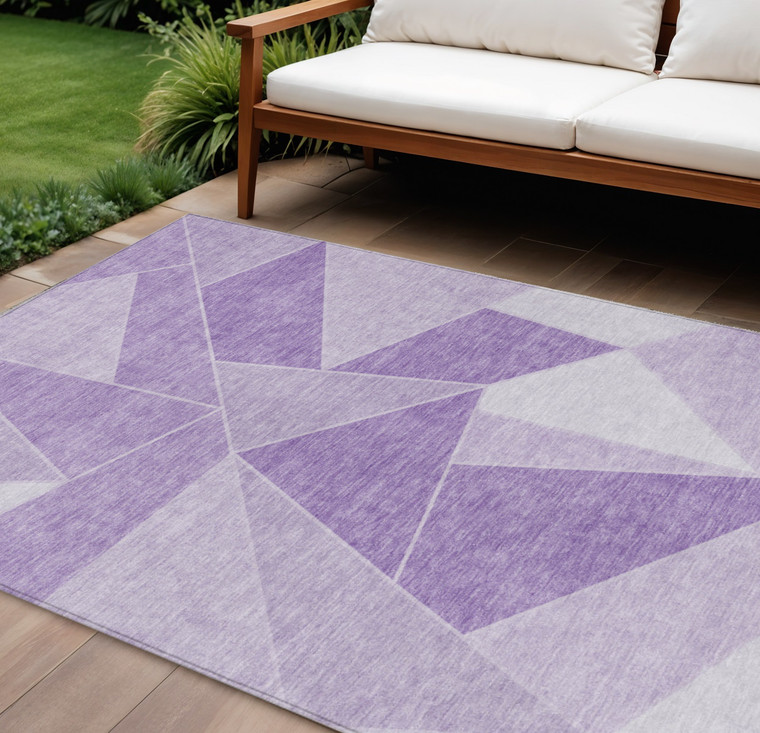 8' X 10' Lilac And Purple Geometric Washable Indoor Outdoor Area Rug