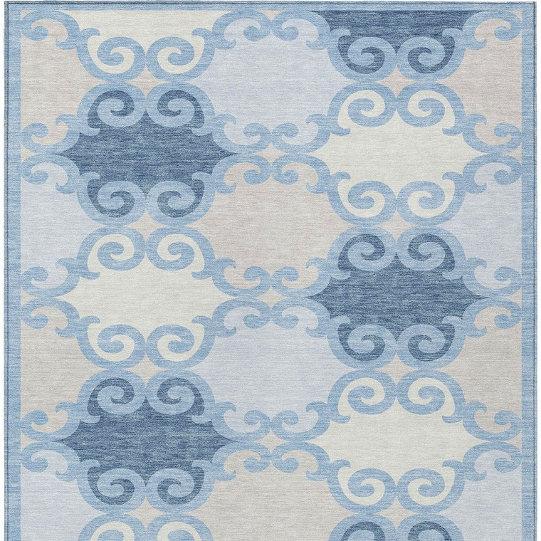 10' X 14' Sky Blue Gray And Ivory Trellis Washable Indoor Outdoor Area Rug